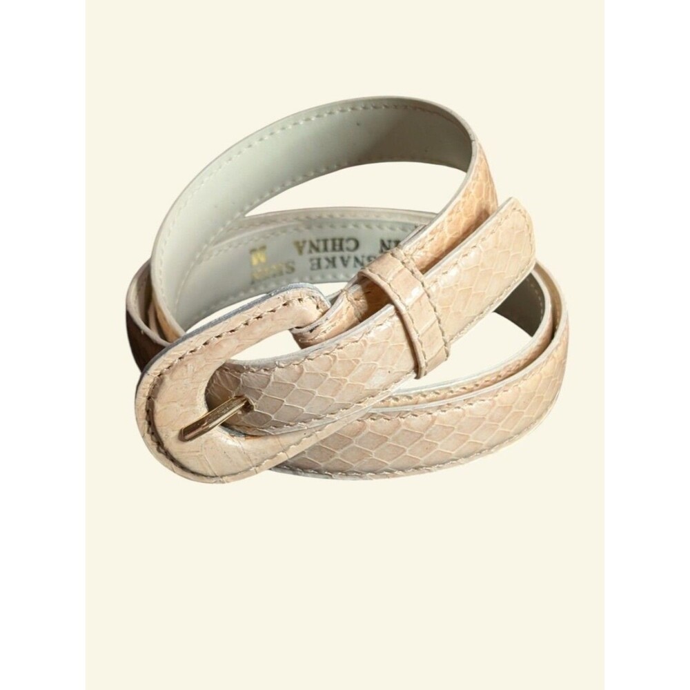 Vintage 90s Minimalist Skinny Snakeskin Belt, Neutral Beige Python Print Medium